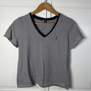 Polo Ralph Lauren Women's Short-Sleeve‎ V-Neck T-Shirt Blue/White Stripes XL